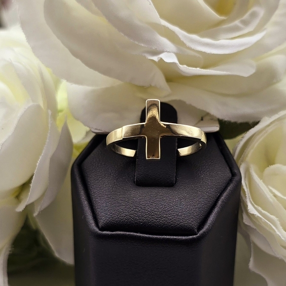 ❤️ GOLDEN SW CROSS STERLING SILVER RING - Picture 5 of 5